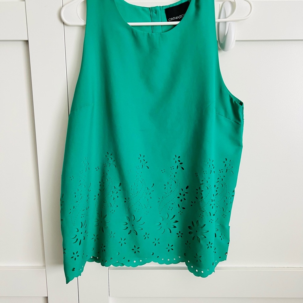 Cynthia Rowley Green Floral Cutout Tank